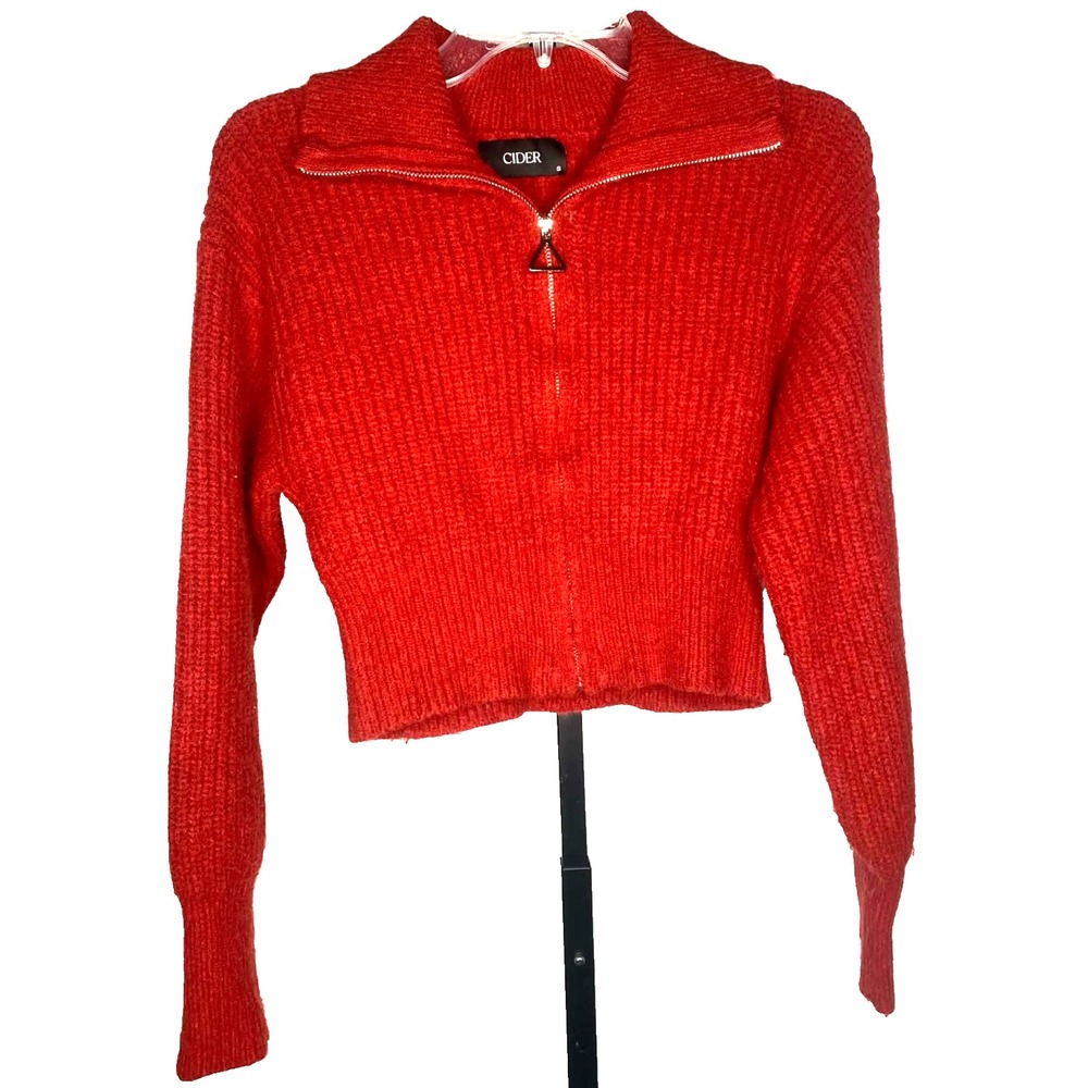 Women's Cider Size small Cardigan red full zip Sweater Cropped‎ soft stretchy